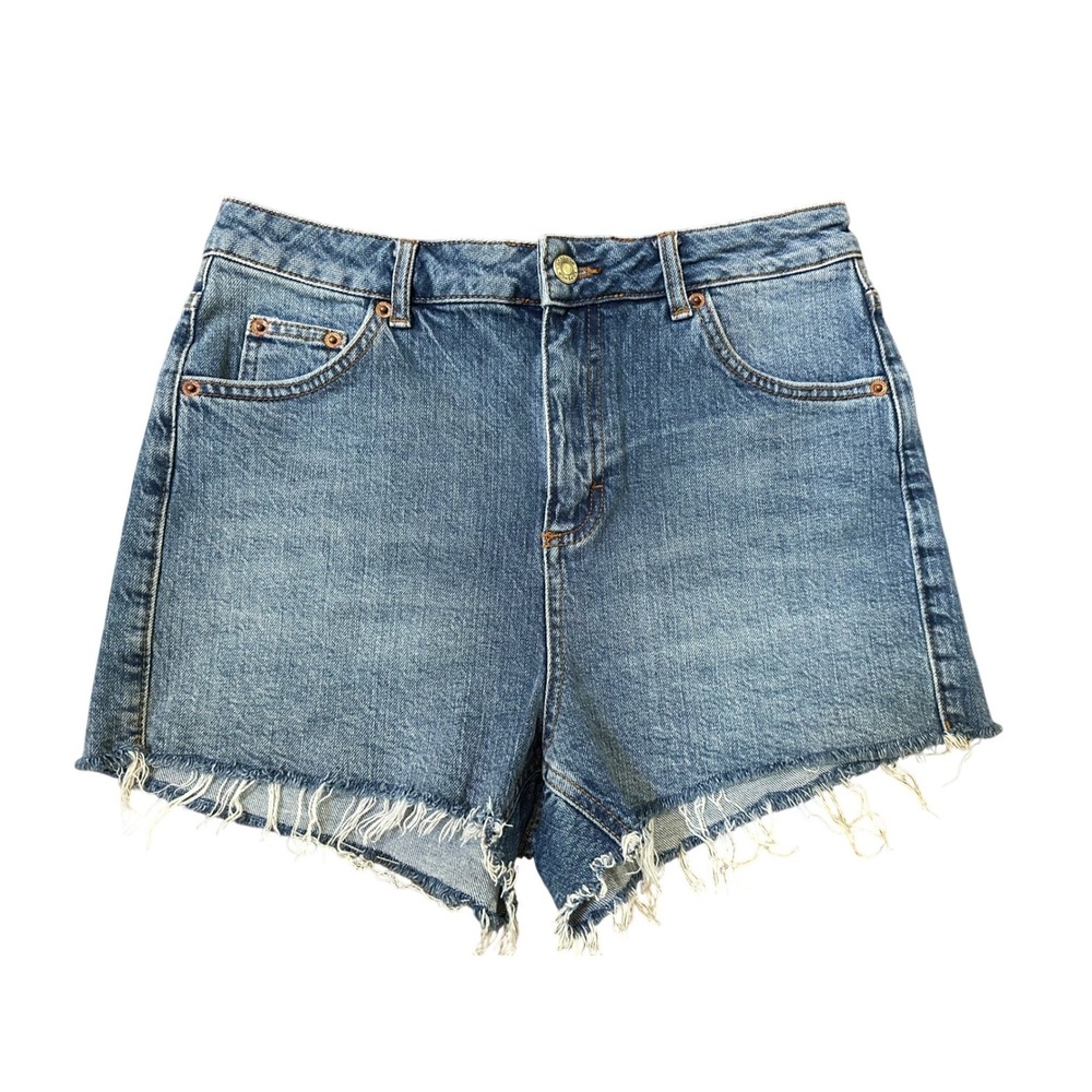 TOPSHOP Mom Denim Medium Wash High Rise Cut off Shorts Size 8
